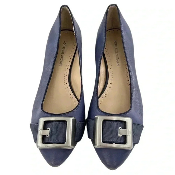 Adrienne Vittadini womens flats size 7 blue leather pointy to buckle balletcore - Picture 2 of 11